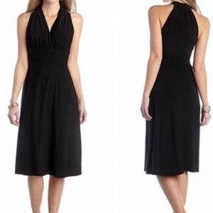 Evan Picone black deep V velvet halter neck aline formal sleeveless dress size 4